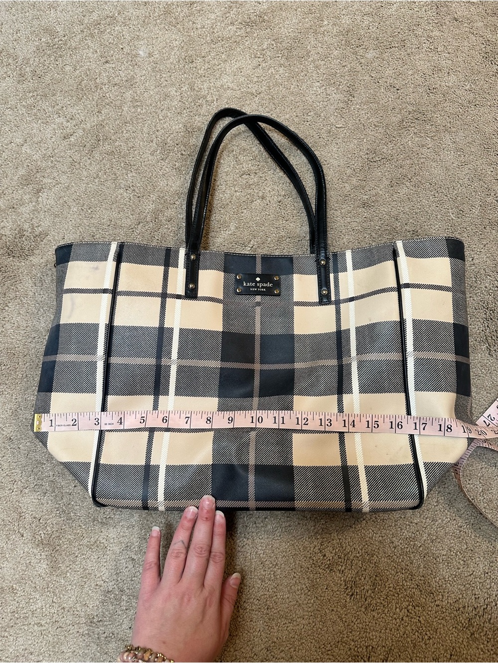 Kate Spade XL Plaid Allison Ave Sidney Tote Bag Purse Heritage Old Money Neutral - Picture 9 of 10